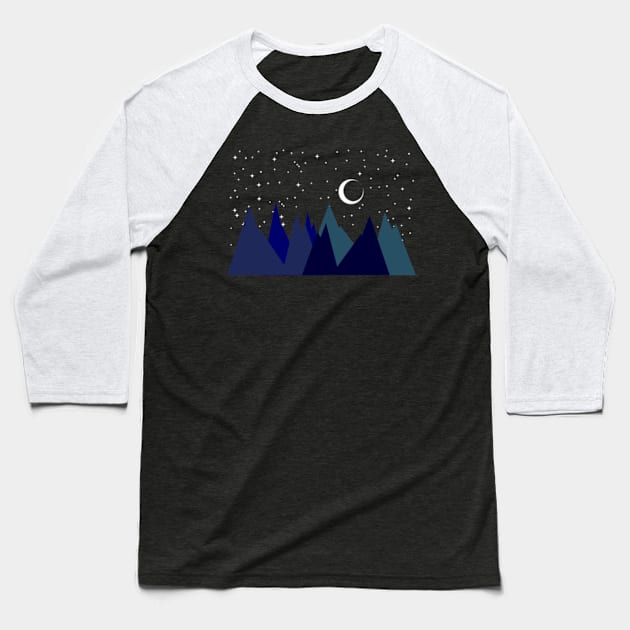 MOUNTAINS, NIGHT SKY, MOON AND STARS, MINIMALIST MOUNTAINS Baseball T-Shirt by SAMUEL FORMAS